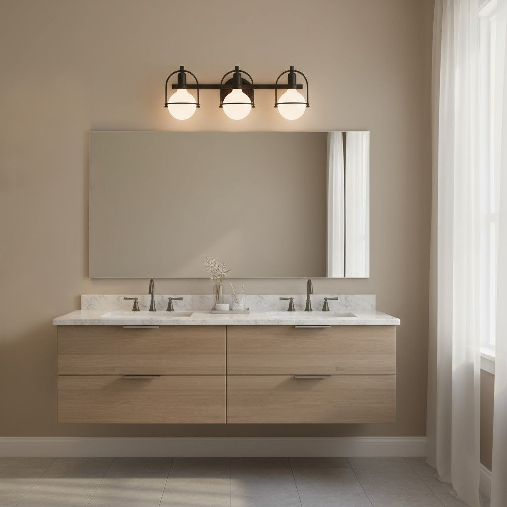 Damiana 3-Light Vanity Light, Black, 3 Lights, 9" H x 25" W x 7.5" D