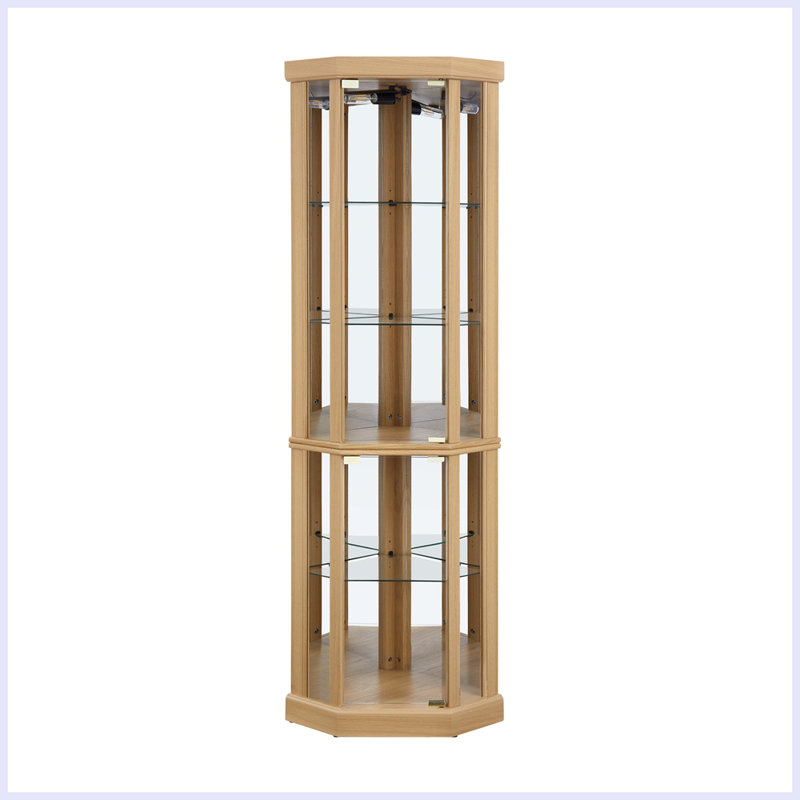 Modern Lighted Glass Curio Display Cabinet With Storage, Light Oak