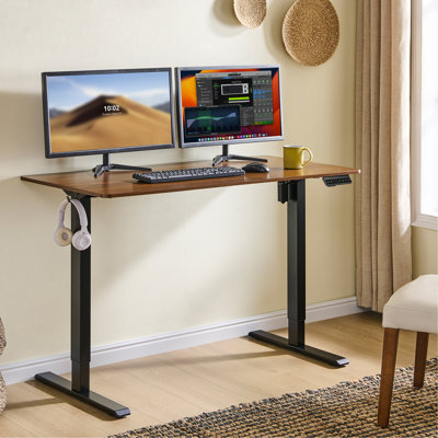 Electric Standing Desk, Adjustable Height Stand up Desk, 24x48 Inches Sit Stand Home Office Desk, Frame/Mahogany Top,Dark Walnut