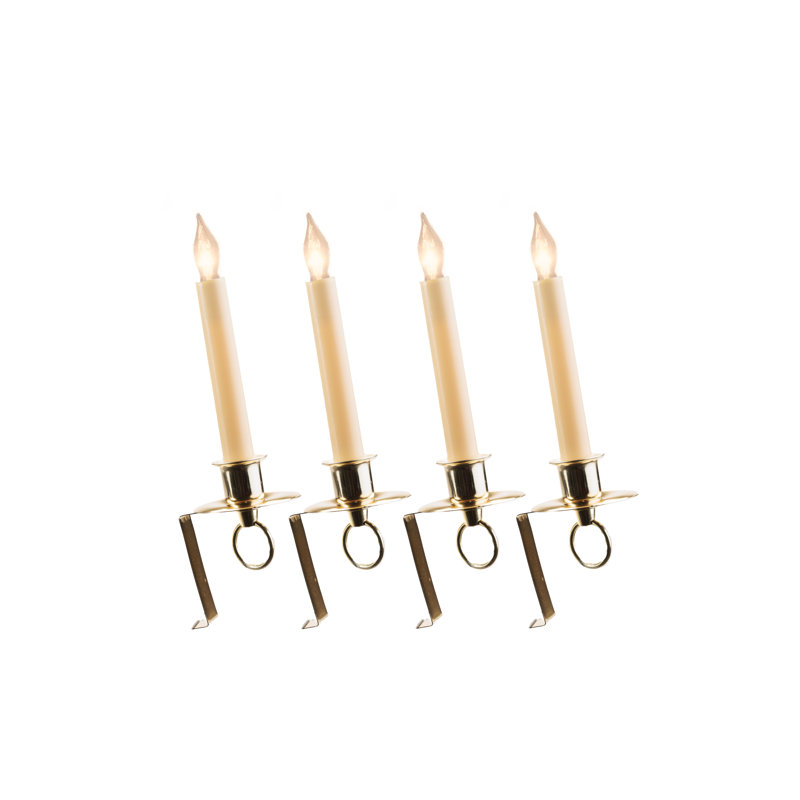 Unscented Flameless Candle with Metal Holder, Ivory/Brass