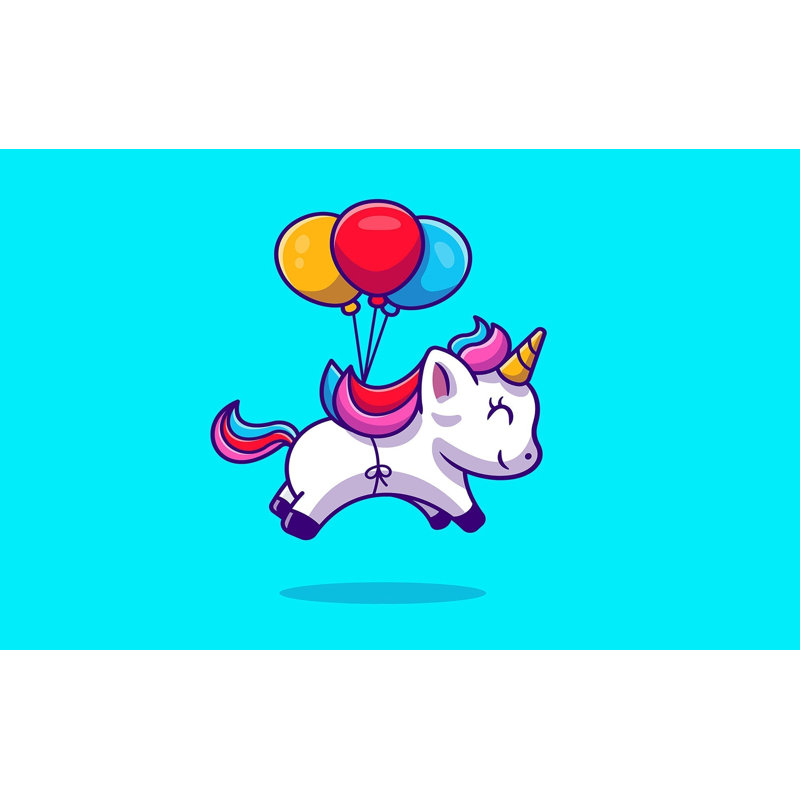 Murale pelez et collez de qualité supérieure - Ballons licorne volante, L 108 po x l 150 po