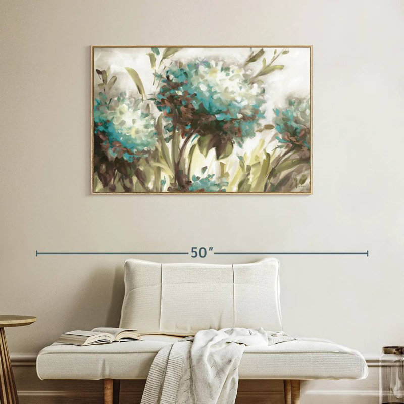 Hortensia champ neutre, Cadre flottant en bois naturel, 40 po x 27 po