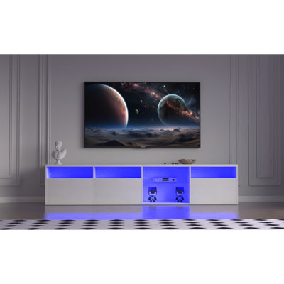Entertainment Center With Vast Storage Opportunities, 82.6 Inch Tv Stand, Full Color , 31 Modes, White, For 75/80 Inches Tvs Led Stand Storage, Selection, Modes Lights, Modern 70 - 79 (White