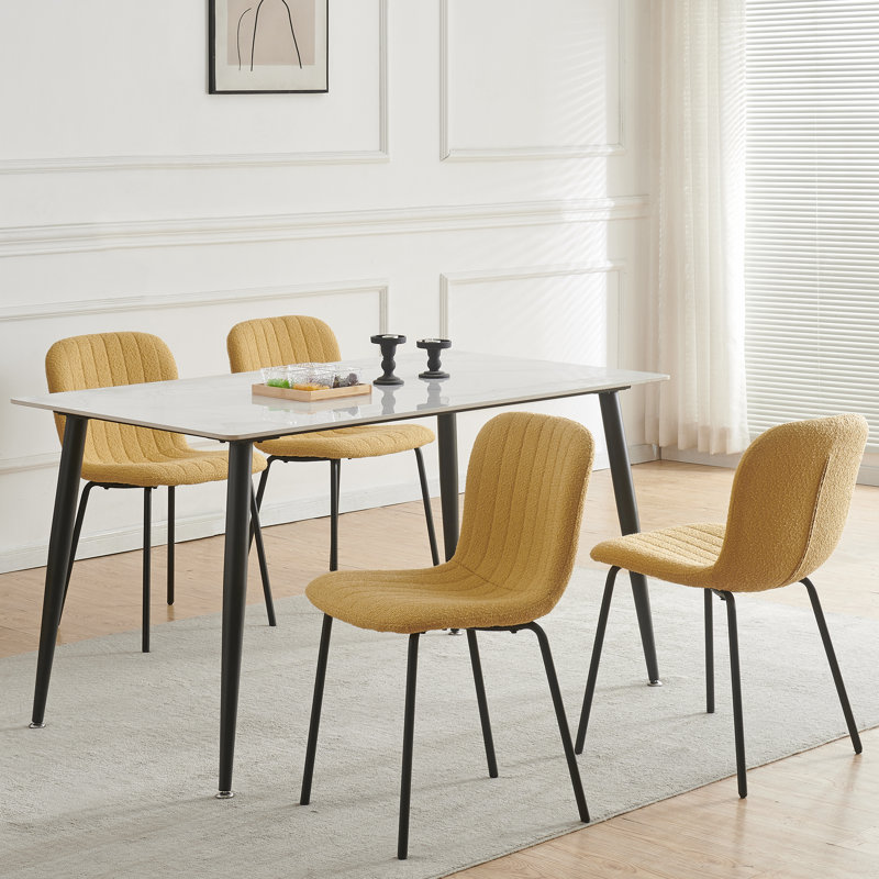 Linen Fabric Dining Chairs Upholstered Chairs, Yellow, Set Of 4