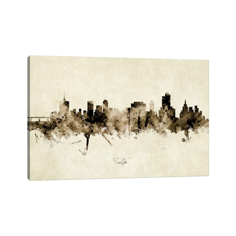 Tulsa Oklahoma Skyline by Michael Tompsett - 1 Piece Wrapped Canvas Painting, 20.32 cm H x 30.48 cm W