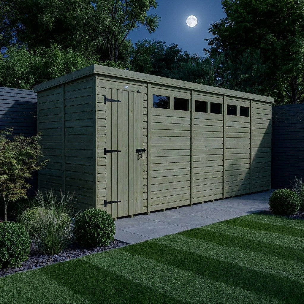 Total Sheds 19ft x 5ft Security Pent Shed - Heavy-Duty Hasp Staple Anti-Tamper - Pressure Treated Timber - UK Manufactured