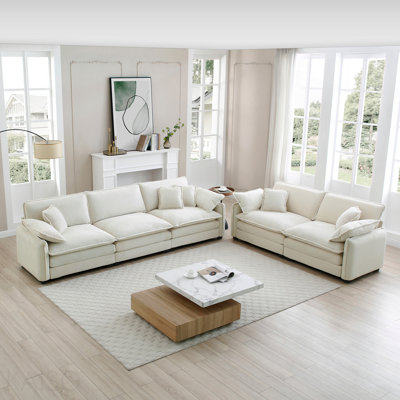Deep Seat Family Sofa Set, One 2-Seater and One 3-Seater for Home Cinema - Beige Corduroy