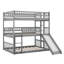 Lit superposé triple double / double / double avec échelle convertible et glissade, lit superposé triple en bois massif avec garde-corps pour 3, espace maximisé-269066690