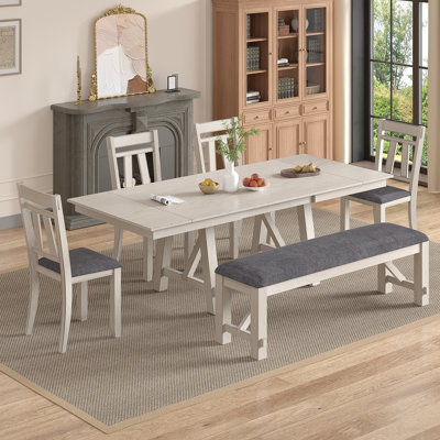 Ensemble de table de salle à manger extensible 7 pièces Ecker 71 "à 90" en bois massif avec rallonge et 6 chaises rembourrées Ecker