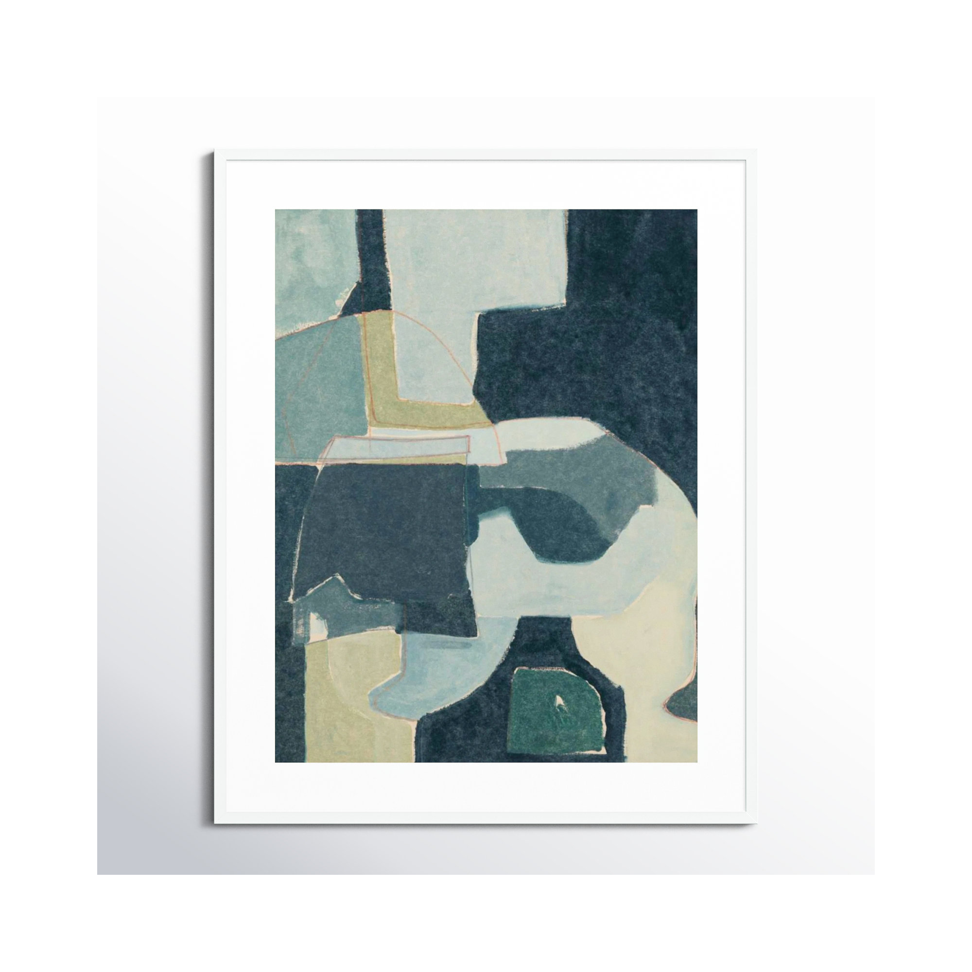 Blue Note III by Rob Delamater, 41" H x 33" W x 1" D, White Framed