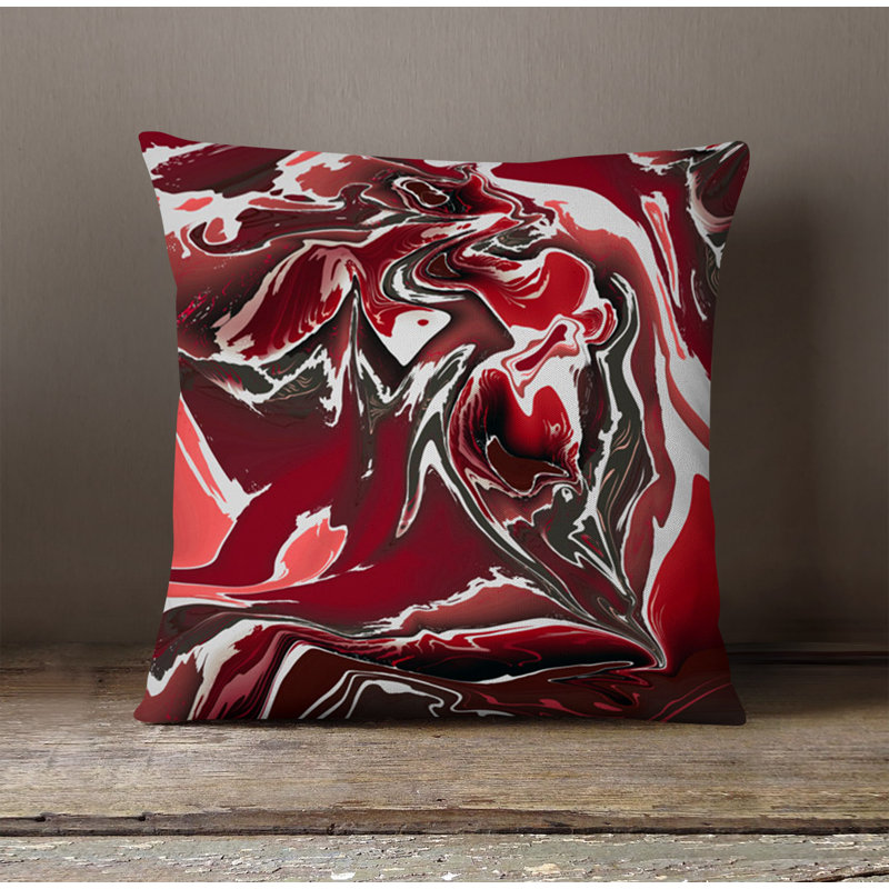 Throw Pillow With Insert, 20"H x 20"W, Red Abstract 3