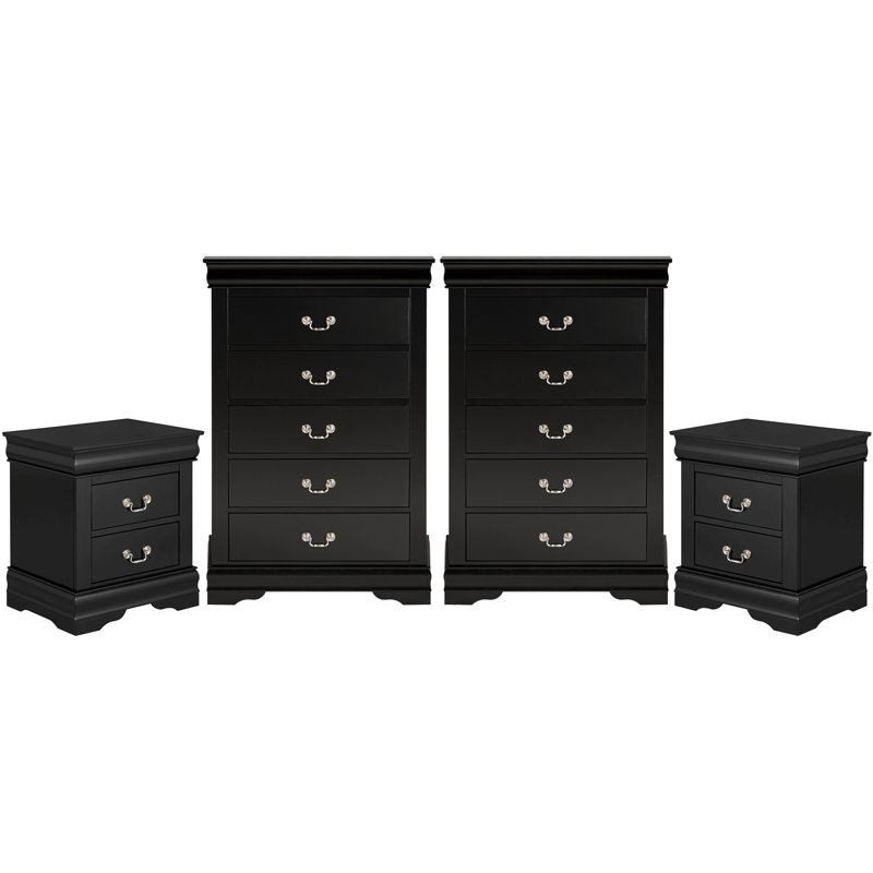 4 pièces Geller (2 tables de chevet et 2 commodes) Assembly Aucun assemblage requis, Noir