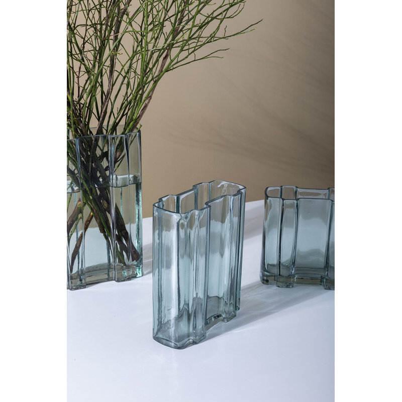 Evanne Handmade Glass Table Vase, 8" H x 6.25" W x 2.75" D