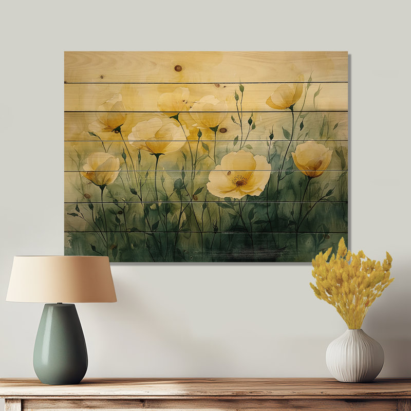 Dahlia Flower Summer Horizons III - Dahlia Wood Wall Decor - On Natural Pine Wood, 30" H x 40" W x 0.78" D