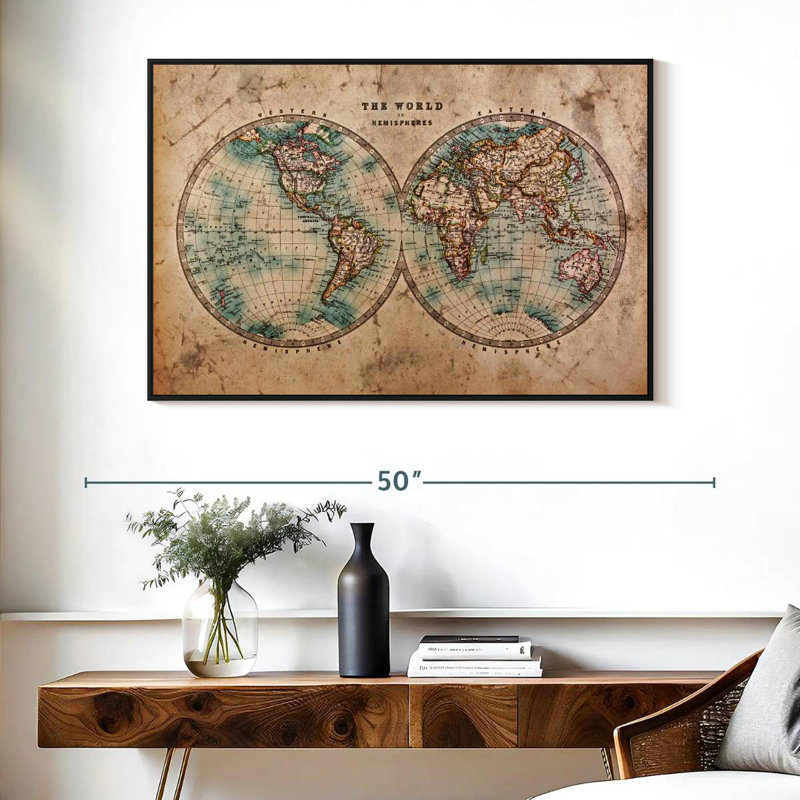 Aliaz Hemisphere Map, 27" H x 40" W