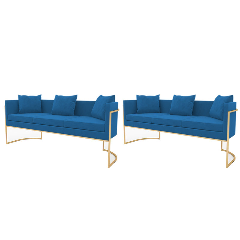 Velvet Fabric Double Sofa Bench Set Of 2 Velvet Upholstered Bench, Blue