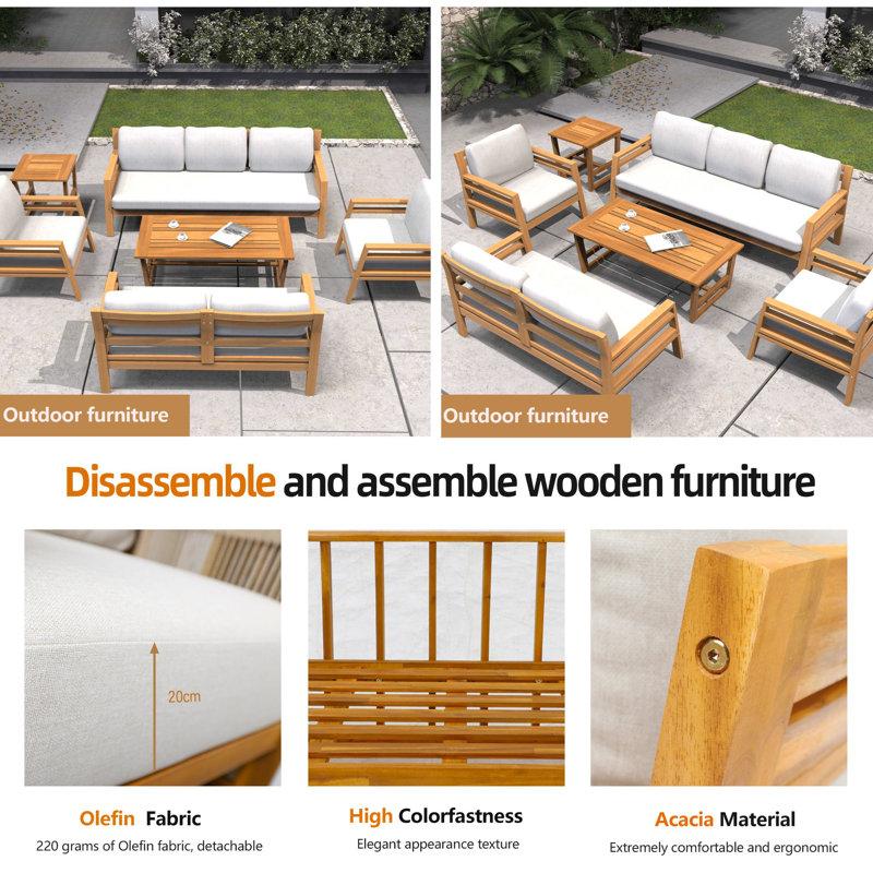 5-Piece Acacia Wood Modular Outdoor Sofa Set