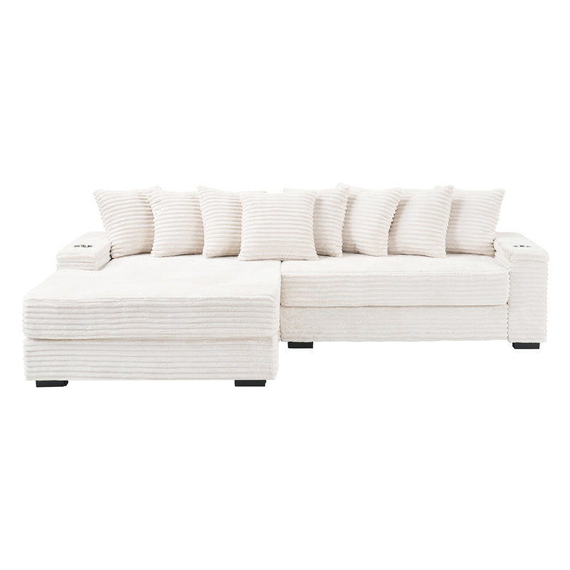 111.4‘beige Flannelette Sofa, Beige Corduroy