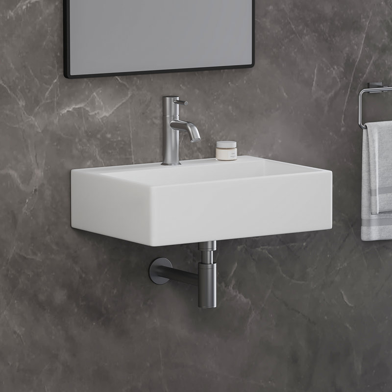 Turner Rectangular Wall Hung/Countertop Basin Bathroom Sink with Mounting Bolts, 13.5cm H x 49cm L x 36cm W