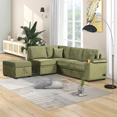Canapé-lit modulaire en forme de L avec repose-pieds avec rangement