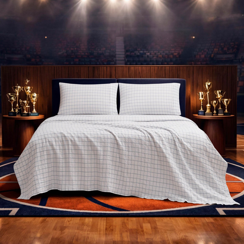 Champion Printed Microfiber Sheet Set, Champion Plaid-Blue, Queen