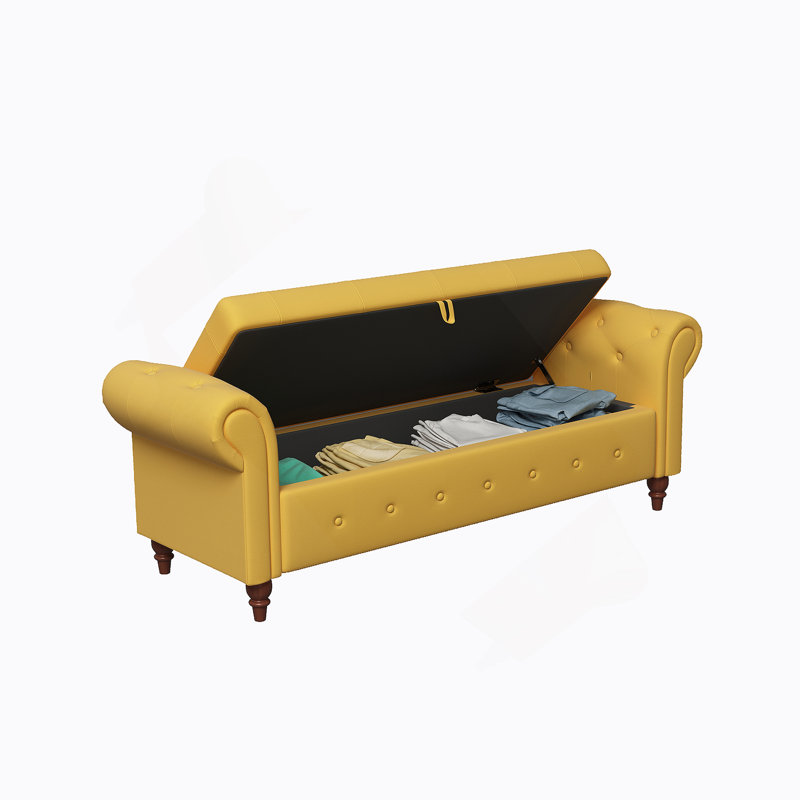 63" Bed Bench Tufted Fabric, Yellow