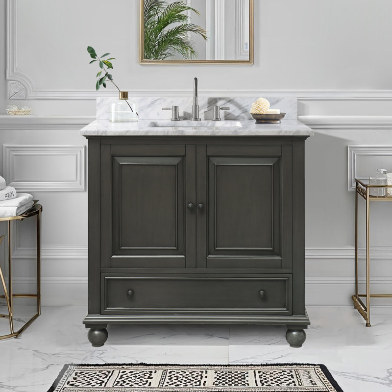 37'' Single Bathroom Vanity with Top, Charcoal Glaze, Carrera White