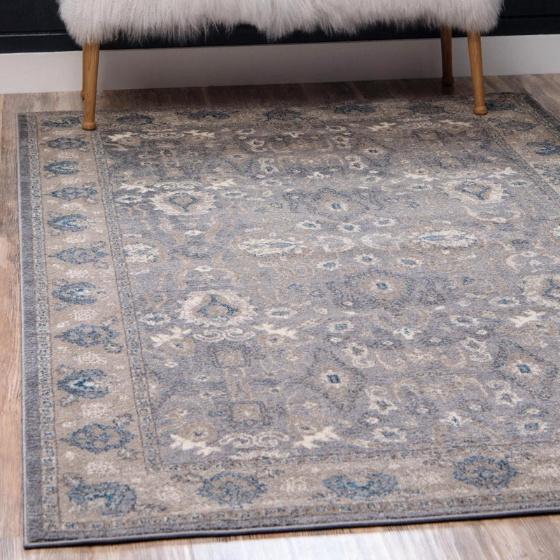 Tapis gris / ivoire / bleu Gwendolyn, Rectangle 3 pi 3 po x 5 pi 3 po à 3 po