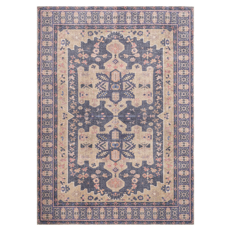 Tapis rectangulaire traditionnel, transitionnel, oriental, médaillon, à bordure, texturé