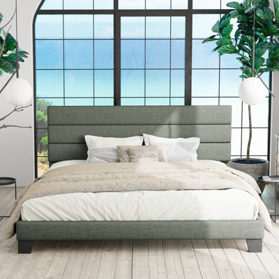 Elison Platform Bed with Fabric Upholstered Headboard and Wooden Slats