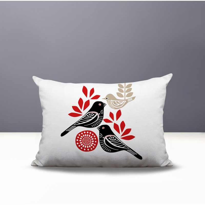 Oreiller rectangulaire réversible intérieur / extérieur Della Bird, Rectangle H 14 po x l 20 po, Rouge