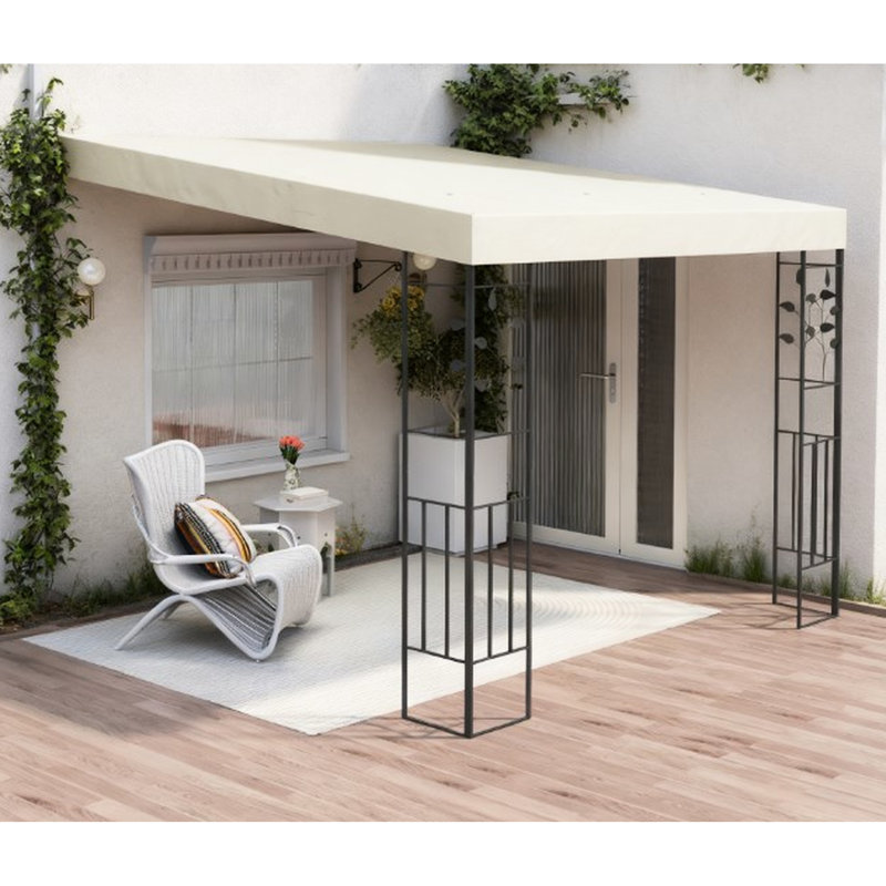 Auvent crème en métal blanc avec éclaboussures - Toit Upf30 +, conception légère pour la cour arrière, installation sécurisée, toit de pavillon de jardin à usages multiples et trous de drainage, 180 g / m², salle à manger idéale
