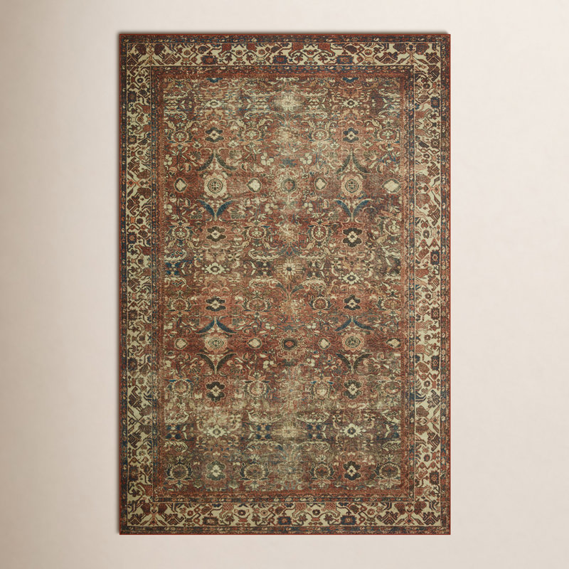 Magnolia Home By Joanna Gaines X Loloi Banks Machine Washable Brick / Ivory Area Rug, Rectangle 2'3" x 3'9"