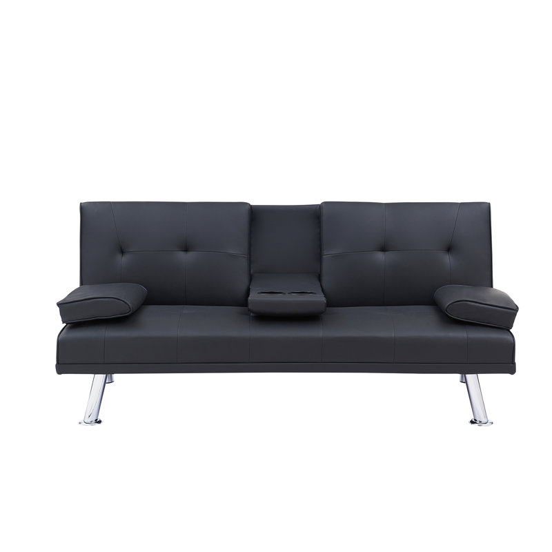 Leather Office Double Folding Sofa Bed With Matching Coffee Table, Multifunctional Design