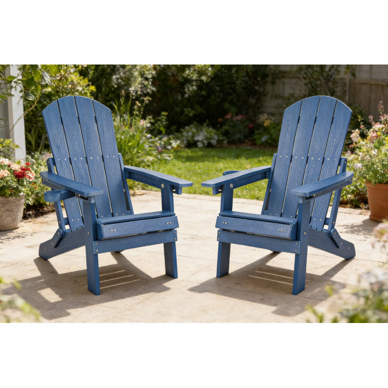 2-Piece Dark Blue All-Season Outdoor Lounge Chairs, Stainless Steel & Wood+Plastic Construction,  For Patio Leisure, Garden Relaxation Moments & Year-Round Outdoor Leisure Spaces