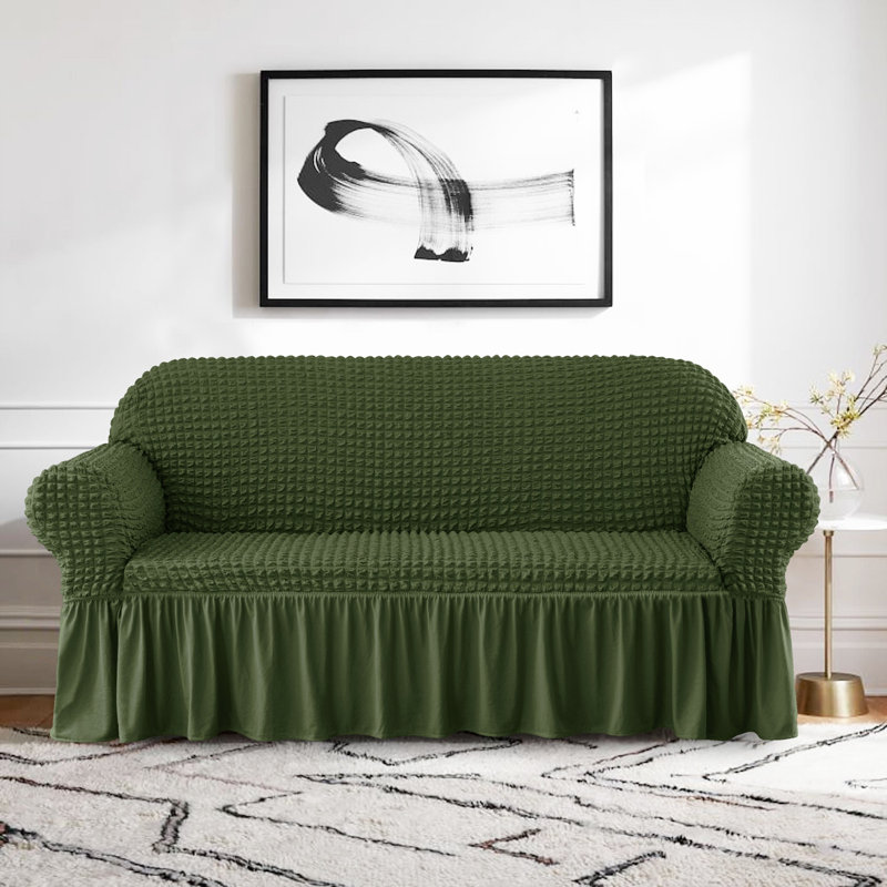 Housse extensible pour canapé à coussins carrés / rectangulaires, Mélange de polyester vert céladon