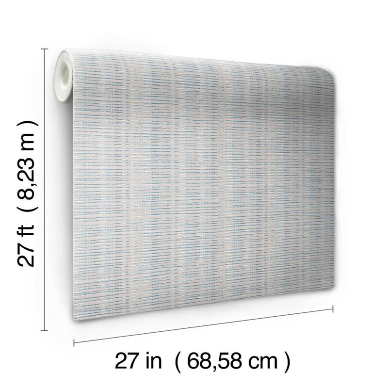 Rouleau de papier peint à rayures l 27 pi x l 27 po cassé boucle, Mastic / bleu