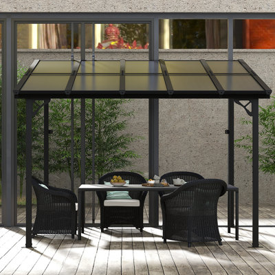 12 Ft. W x 10 Ft. D Outdoor Metal Pergola with Sloped Roof Patio Gazebo for Backyard, Black