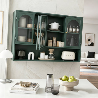 Armoire murale en verre à quatre portes avec cadre en fer
