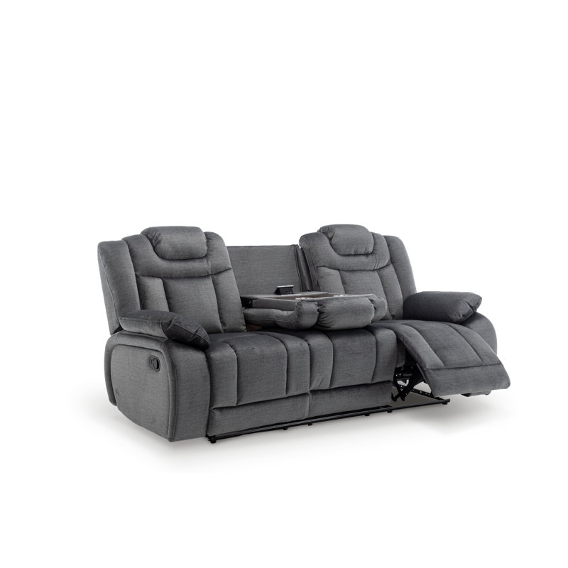 Chenille Fabric Manual Recliner Sofa With a Console, 103cm H x 218cm W x 100cm D, 3