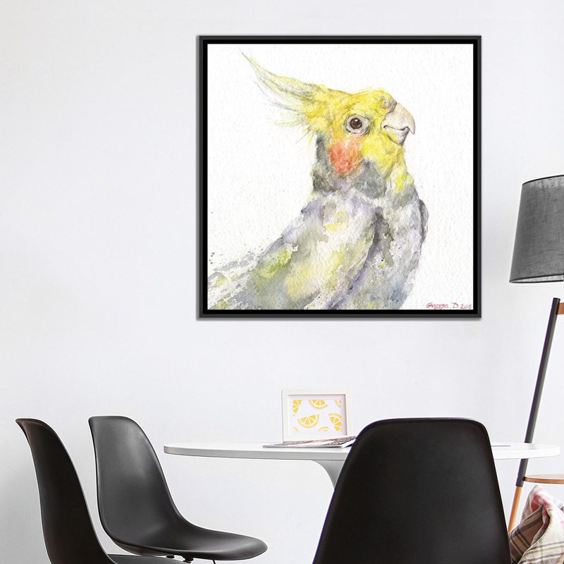 Art sur toile perroquet, Toile avec cadre noir, H 37 po x l 37 po x P 1,5 po