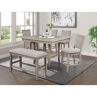 Farmhouse Style 1pc Counter Height Bench Footrest Upholstered Seat Wooden Furniture