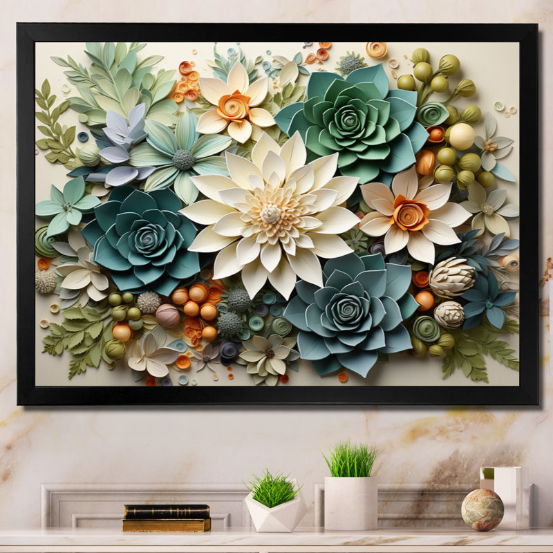 Plantes vertes succulentes sereines - Art mural, H 16 po x l 32 po, Cadre photo unique, Noir