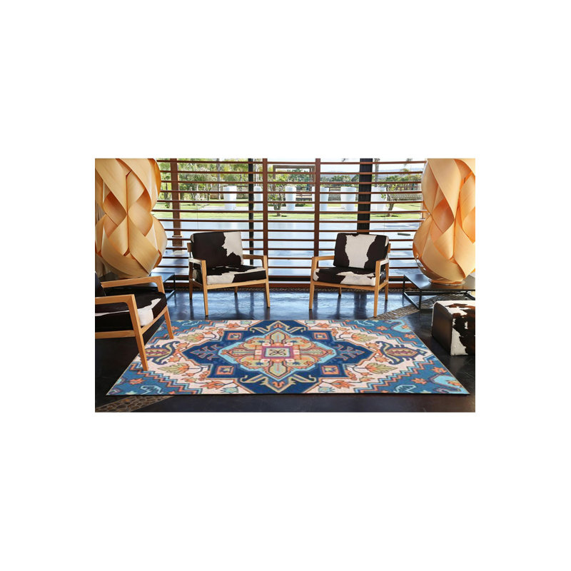 Machine Washable Traditional Blue Patterned Vintage Decorative Area Rug, Square 3'3" Rug Pad Included