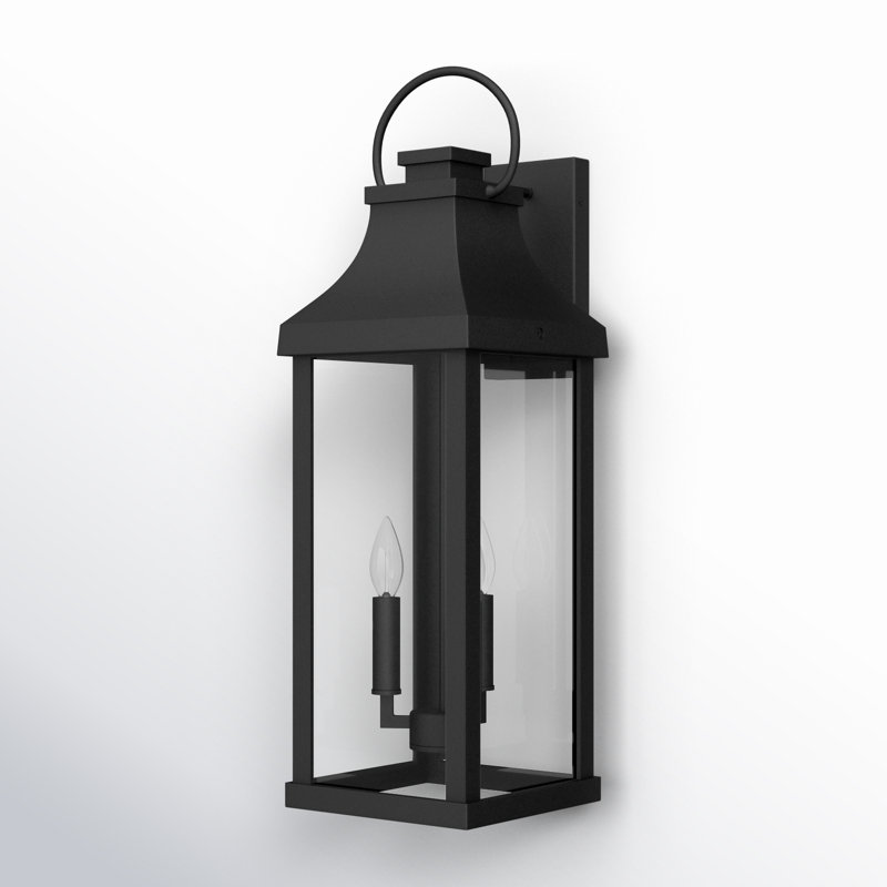 Bradford Dimmable 3-Light Outdoor Wall Lantern in Black with Clear Glass