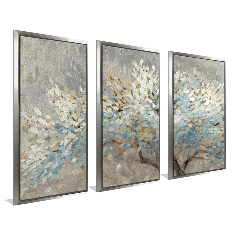 «A Thousand Silver Lifetimes», peinture sur toile flottante 3 pièces, L 64,5 po x H 41,5 po