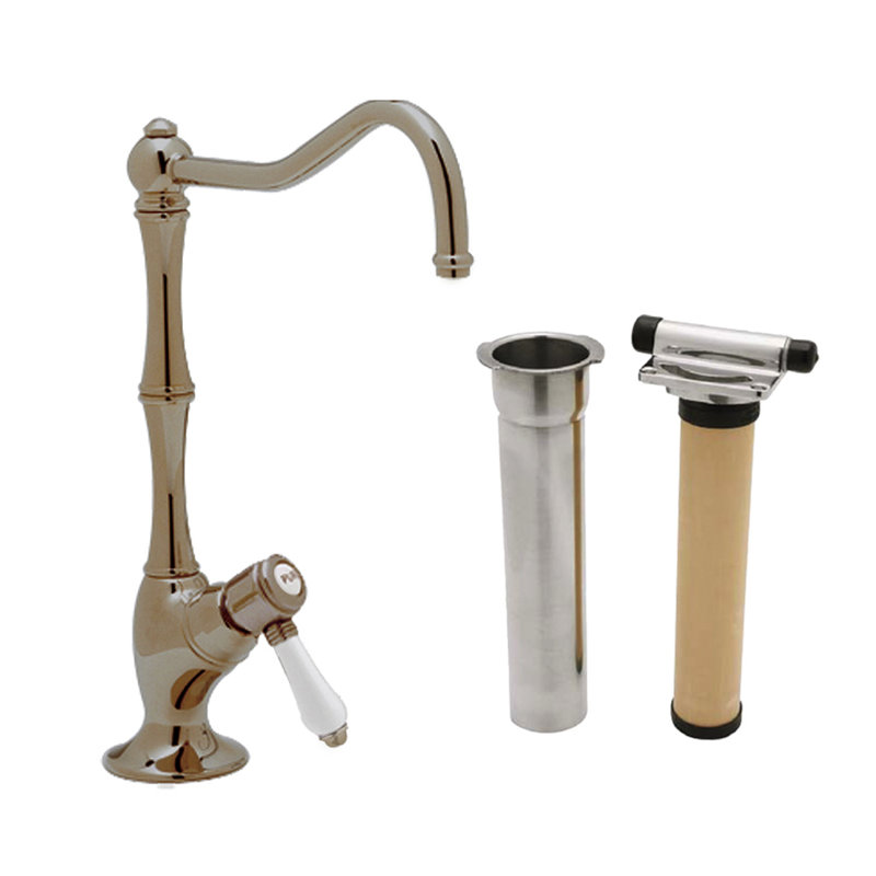 Acqui® Filter Single Handle Kitchen Faucet, Tuscan Brass, Porcelain mini lever