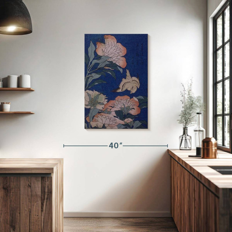 Pivoines et canari Brampt 1834, H 36 po x l 24 po