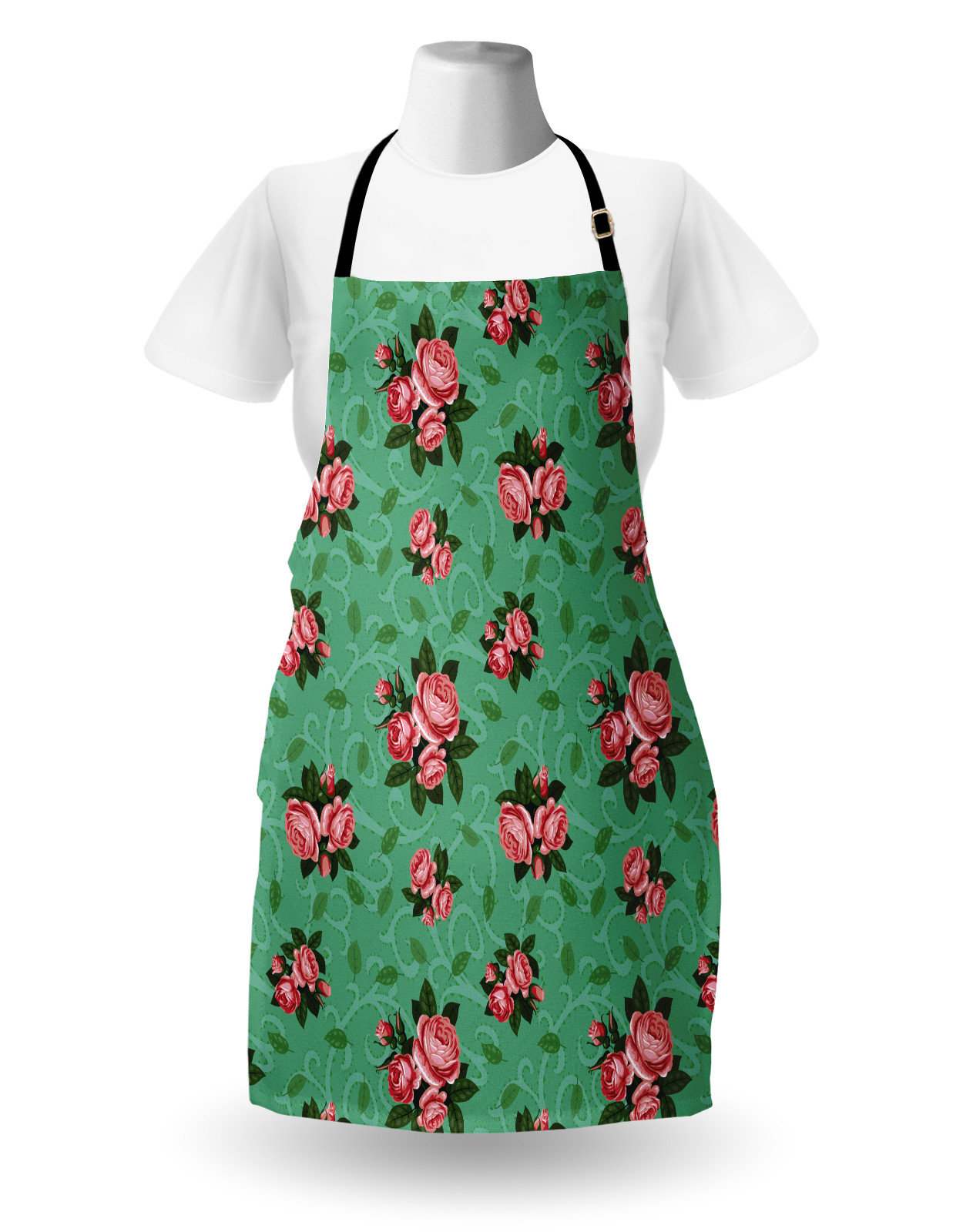 East Urban Home Vintage Floral Apron Unisex Pink Roses Leaves Adult ...