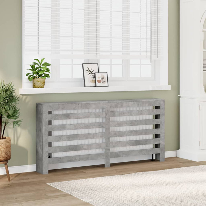 Extra Large Radiator Cover, Concrete Grey, 175 x 20 x 82 cm, Horizontal Slats